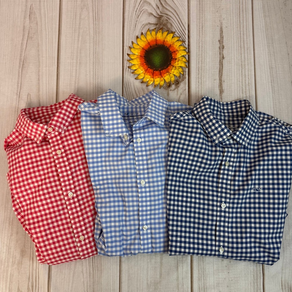Vineyard Vines Boys XL(18) On The Go Performance Gingham Checkered Shirt Bundle